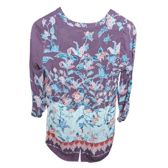 Daniel Rainn Pleated XS Blouse Floral V-Neck Long Sleeve Roll Tab Sleeve Paisley - Picture 2 of 12